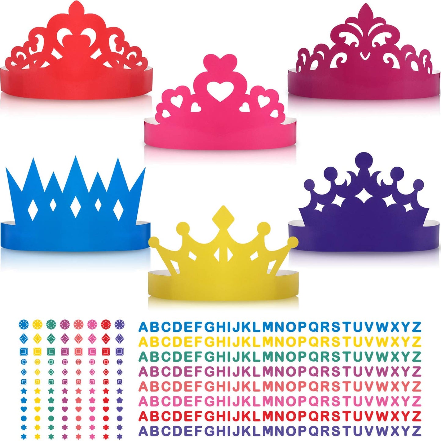 Outus 24 Pieces Princess Prince Crown Tiara Craft Kits DIY Name Paper Party Crown Hats Birthday Party Decoration Favor Supplies 