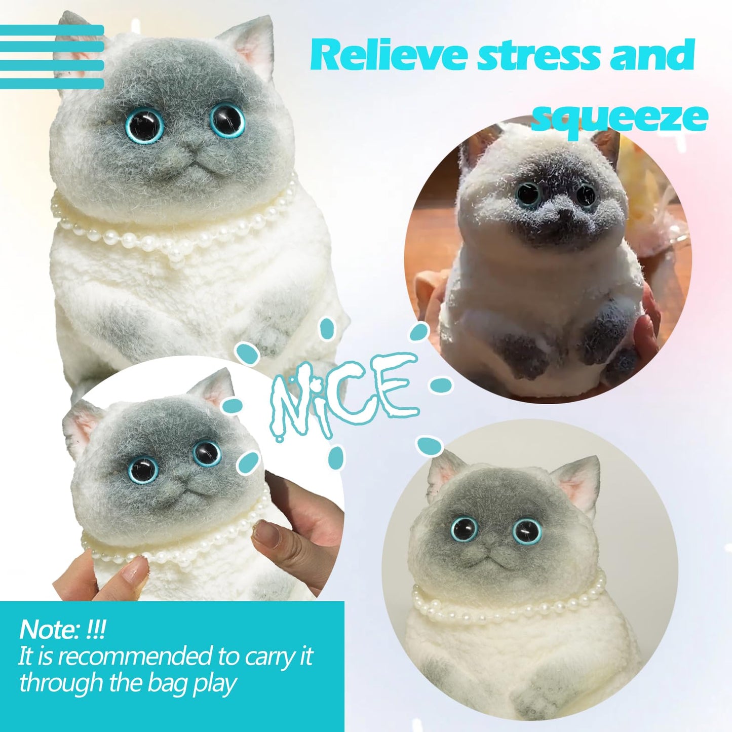 Taba Giant Squishy For Kids Adults, Big Furry Cat Toy For Stress Relief, Super Soft Squeeze Fidget Toy (Siamese Cat)