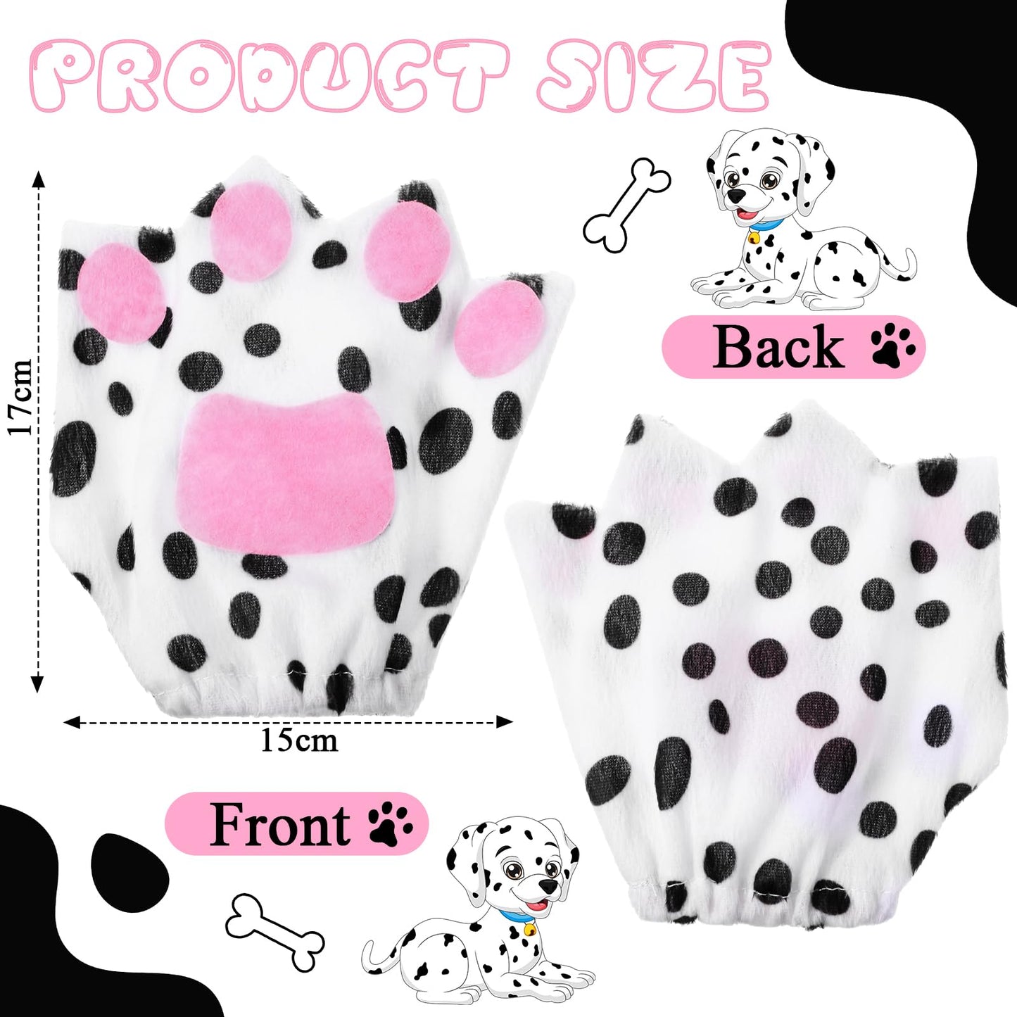 Syhood Puppy Dog Costume Set Kids Dog Ears Headband Bowtie Nose Tail Paw Gloves Puppy Animal Costume For Halloween Carnival World Book Day(Black White,Classic Style)