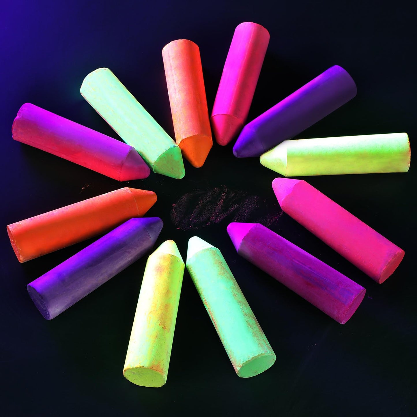 Feifeiya 12 Pcs Glow in the Dark Chalk Under Blacklight, 6 Neon Colors Washable Dustless UV Sidewalk Chalk for Black Light Party