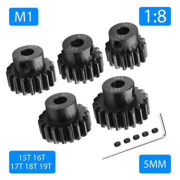 AIMROCK 5-Pack Mod 1 RC Motor Pinion Gears Set: Upgrade Parts for 1/8 RC Car 5mm Shaft Motor (15T 16T 17T 18T 19T)