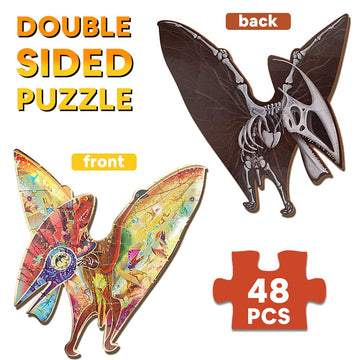 HAS Kids Floor Puzzles - 48 PCS Double-Sided Dinosaur Jigsaw, Irregular Shape, Cardboard, Pterosaur, Ages 4-10, Fun Surprise Gift