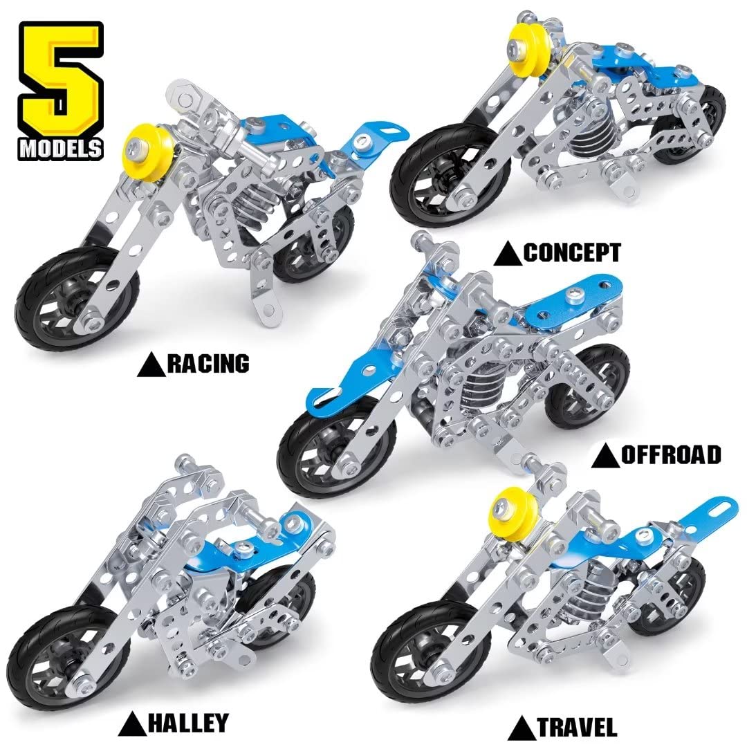 Ferthor Fun Motorcycle Erector Set, 139PCS Metal Building Blocks, STEM Toys for Kids 8-12, Model 1201, Blue