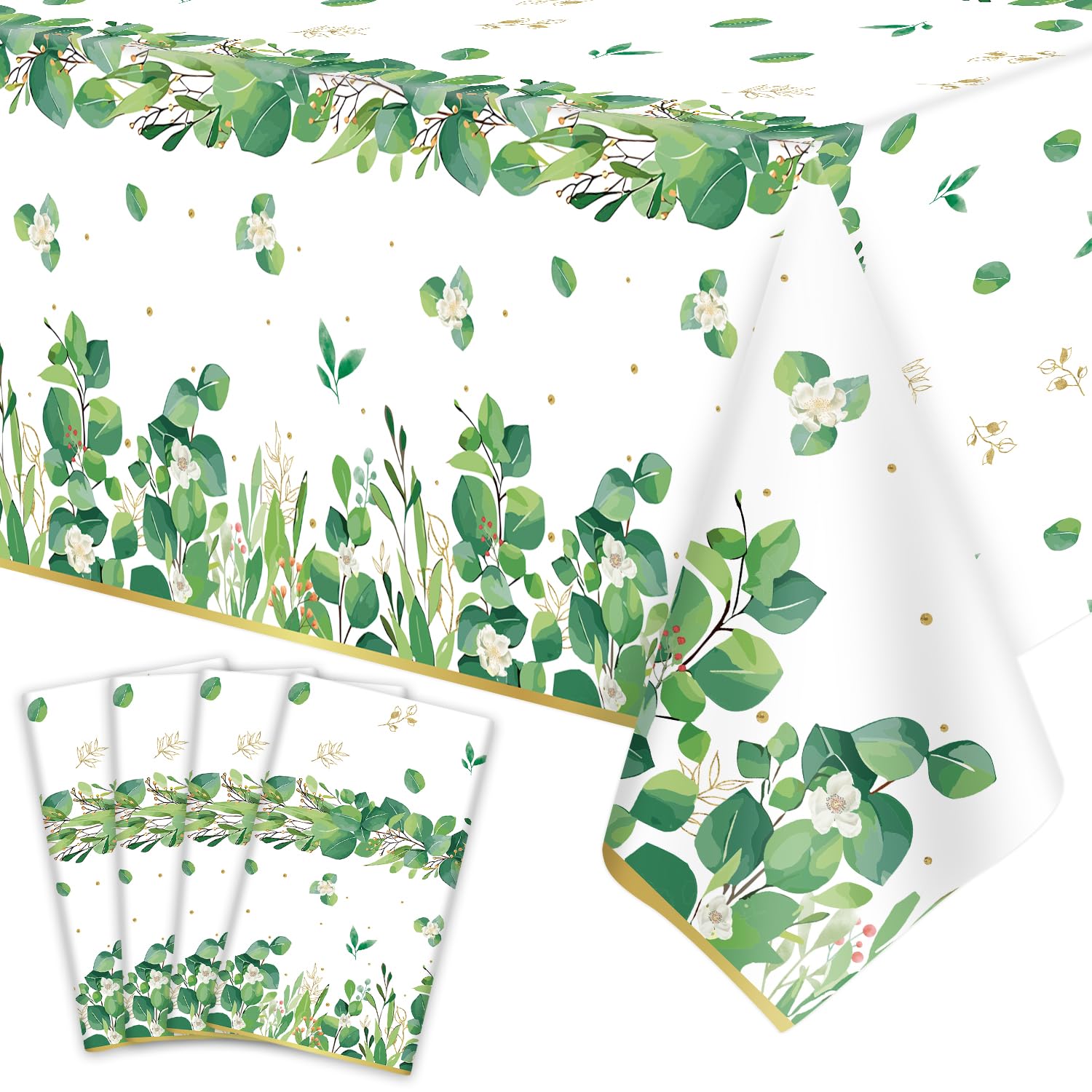 4 Pack Sage Green Eucalyptus Leaf Tablecover Sage Greenery Tablecloth Plastic Green Leaves Rectangular Greenery Table Cloths For