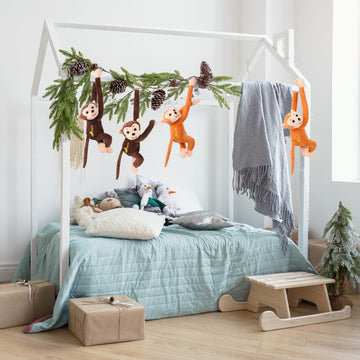 4-Pack 17.8 Hanging Stuffed Monkeys With Hook & Loop Fasteners - Plush Toy Gifts For Teens & Adults, Plush Stuffed Animal Toys Soft Monkey Doll Decoration (Brown, Khaki)