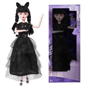 Dbywiub 11.5 Inch Girls Black Dolls, Soft Body & Black Hair, Black High Heels, Black Dress & Accessories