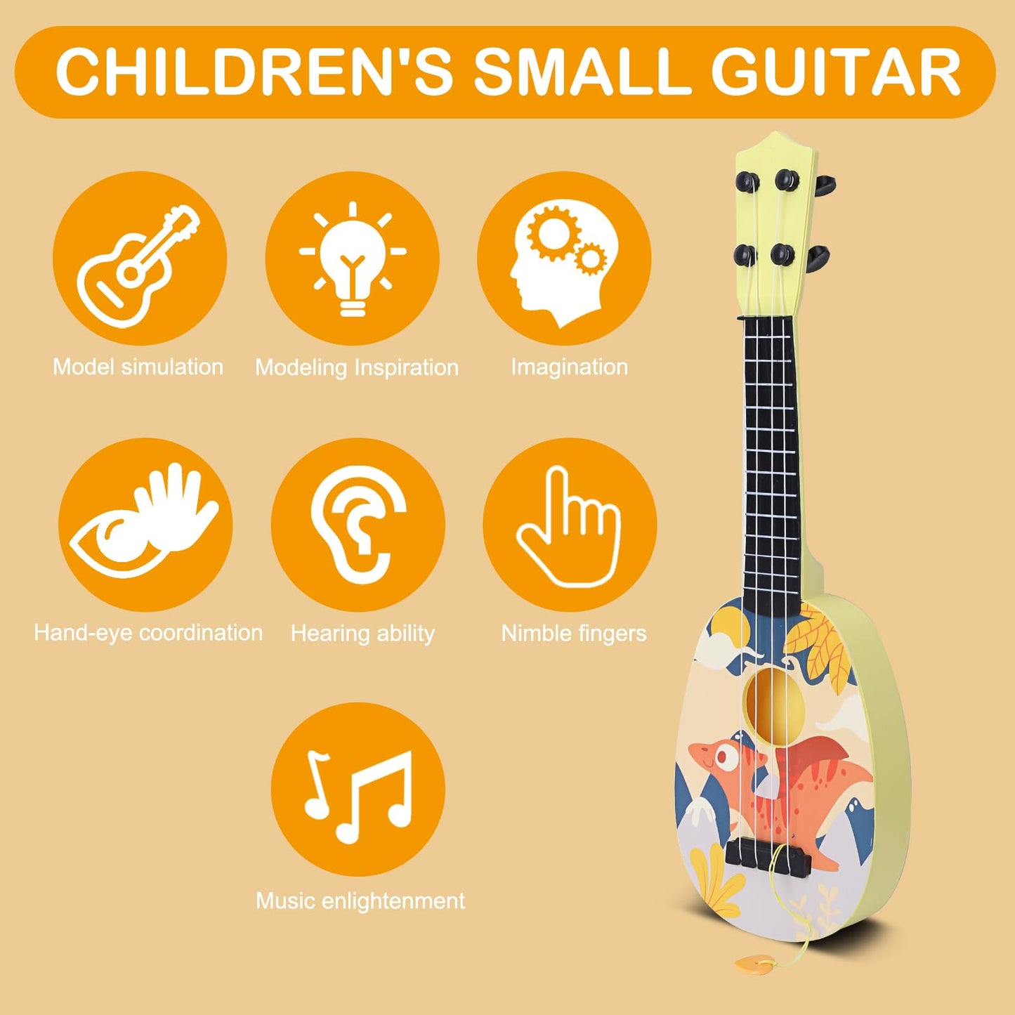 Yoloplus+ Kids Toy Ukulele, Kids Guitar Musical Toy,17 Inch 4 Steel Strings, With Pick, Kids Play Early Educational Learning Musical Instrument Gift For Preschool Children (17 Inch Yellow Color)