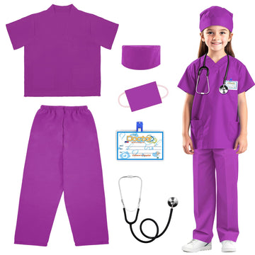 Riorand Doctor Costume For Kids,Toddler Nurse Scrubs With Accessories Christmas Dress Up Cosplay For Boys Girls 3-11 Years