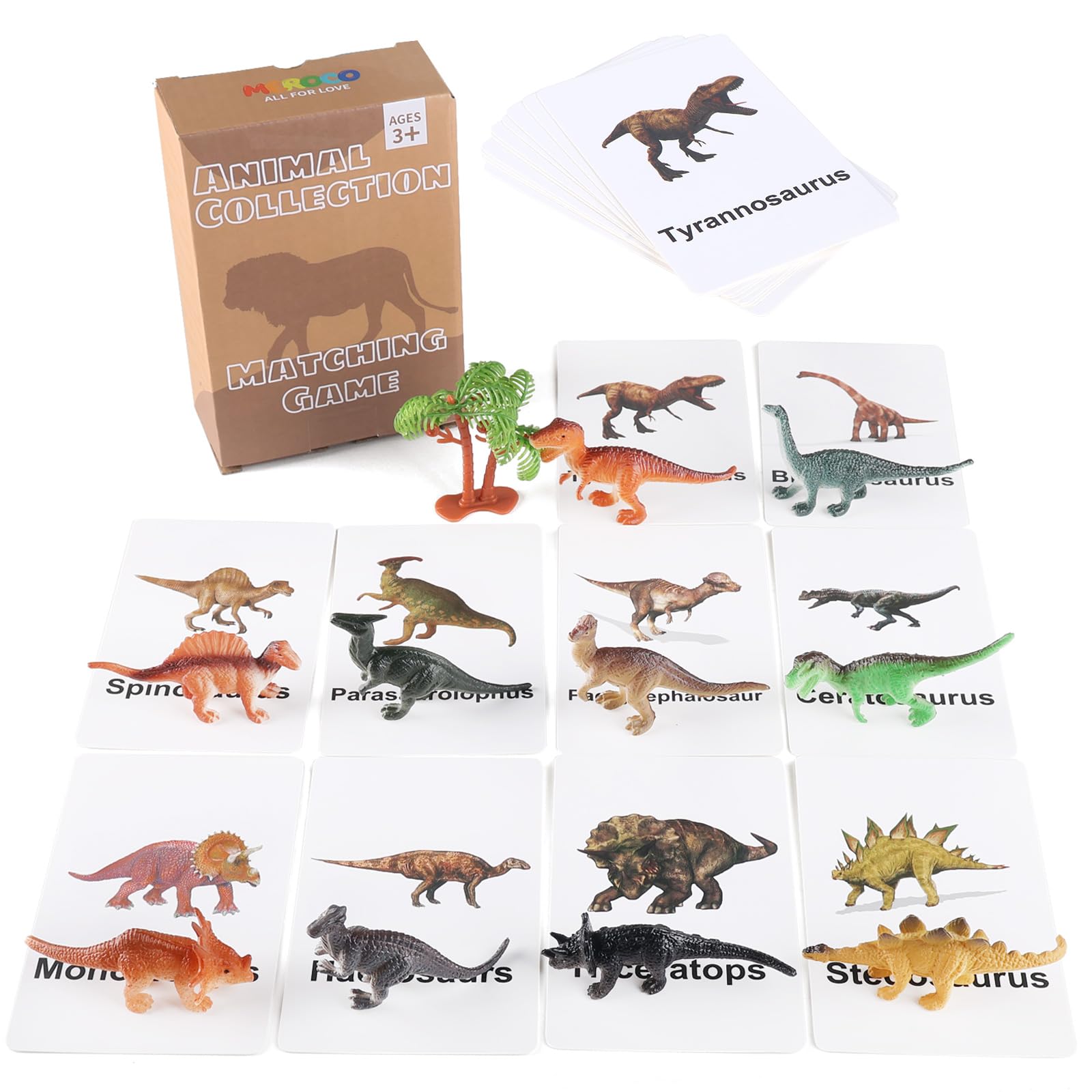 MEROCO Dinosaur Animal Flash Cards for Toddlers with Figurines Animal Matching Game Learning Cards Travel Game Preschool Learnin
