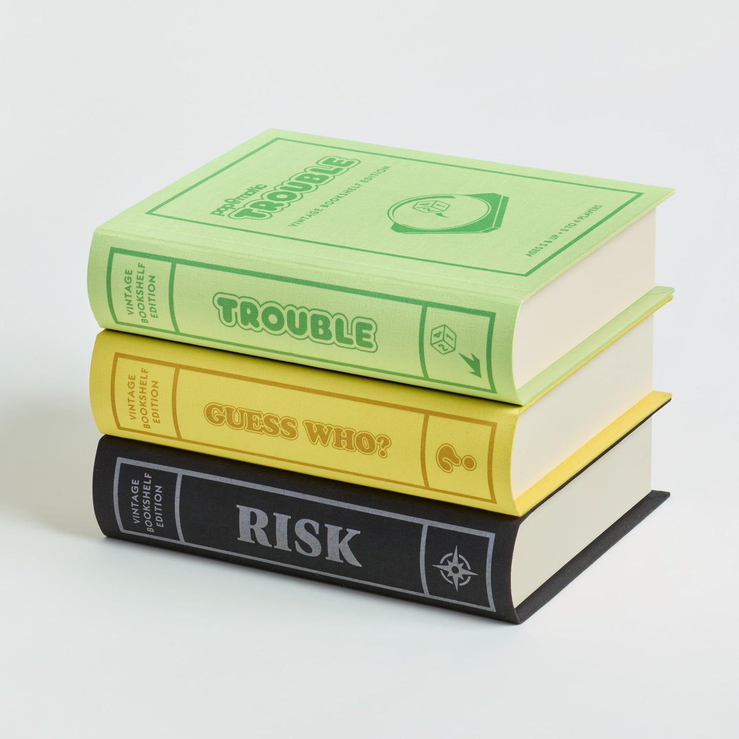 WS Game Company Vintage Board Game Collection - Risk, Trouble & Guess Who? Compact Linen Decor - Model 45306