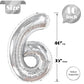 Silver Number 6 Balloon 40 Inch, 6 Balloon Number, 6Th Birthday Decorations, Silver Party Supplies For Boys Girls