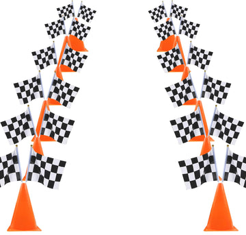Yoelvn 12 Pack 8X5.5 Inch Checkered Flags Black And White Checkered Stick For Race Car Two Fast Centerpieces,Finish Line Flags R