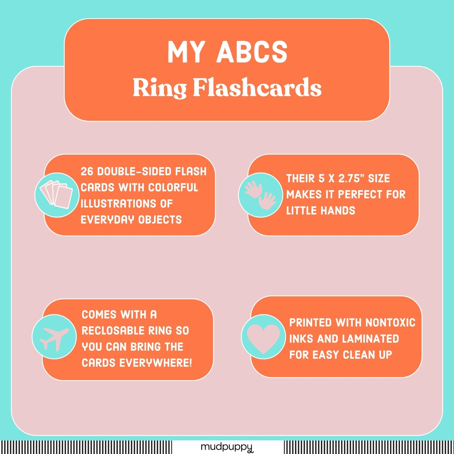 Mudpuppy My Abc'S - Ring Flashcards 26 Durable Double Sided Alphabet Cards And Reclosable Ring With Colorful Art For Kids Ages 3