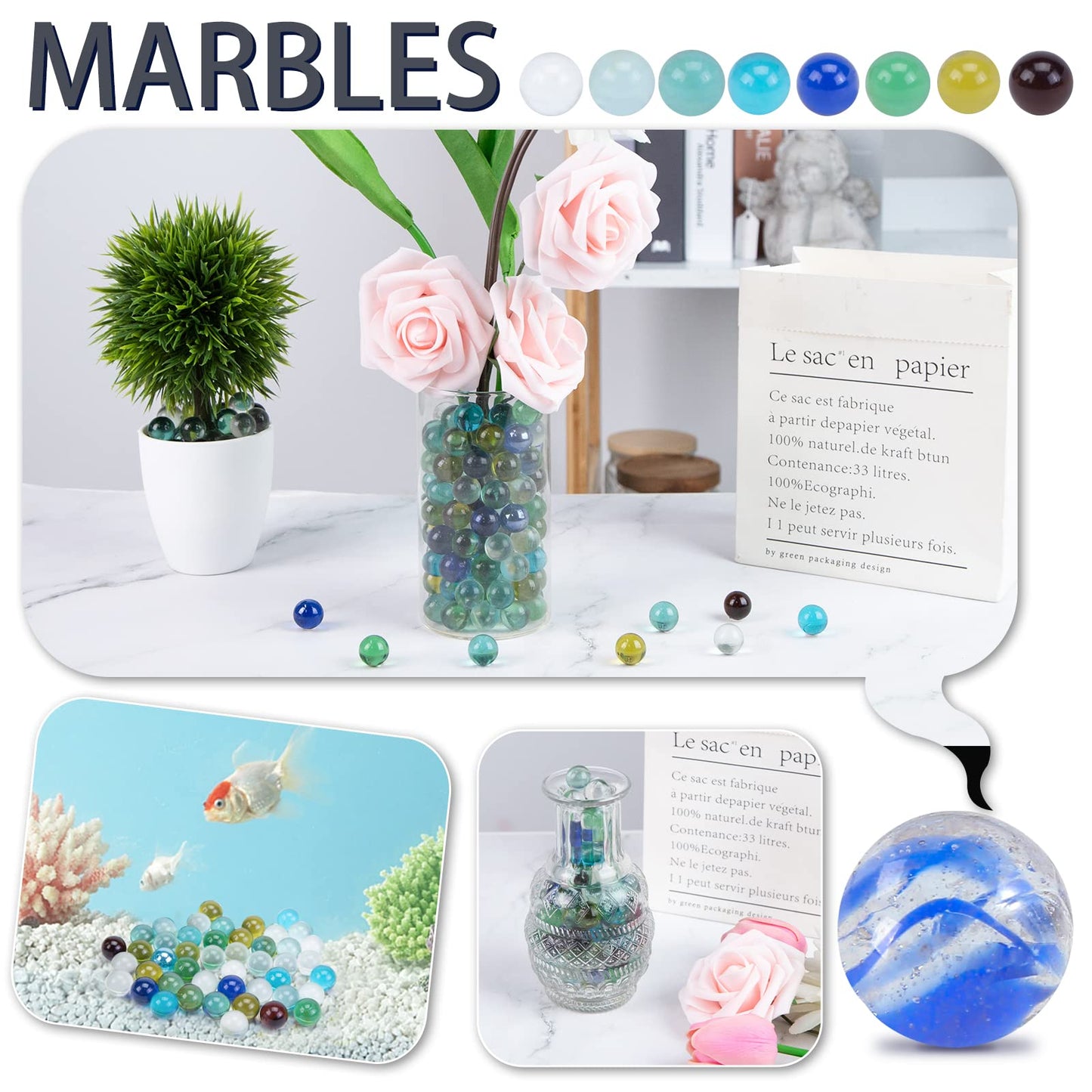 Poplay 200Pcs Marbles Bulk, For Marbles Run Games
