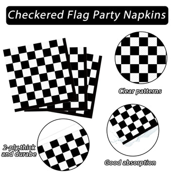 100 Pack Black And White Checkered Flag Party Napkins Disposable Race Car Birthday Party Supplies Racing Car Theme Party Paper Lunch Napkins For Baby Shower Kids Men Party Decorations Favors