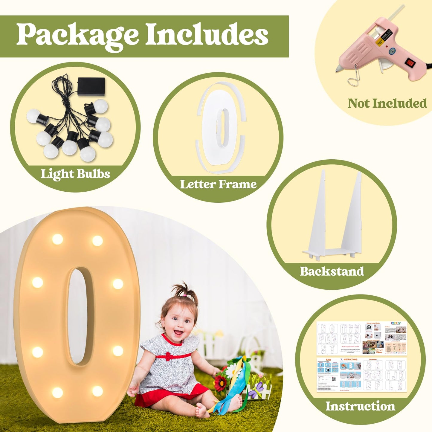 3Ft Marquee Light Up Letters, Large Marquee Letters O For Party Decorations, Big Baby Letters For Baby Shower Birthday Party Dec