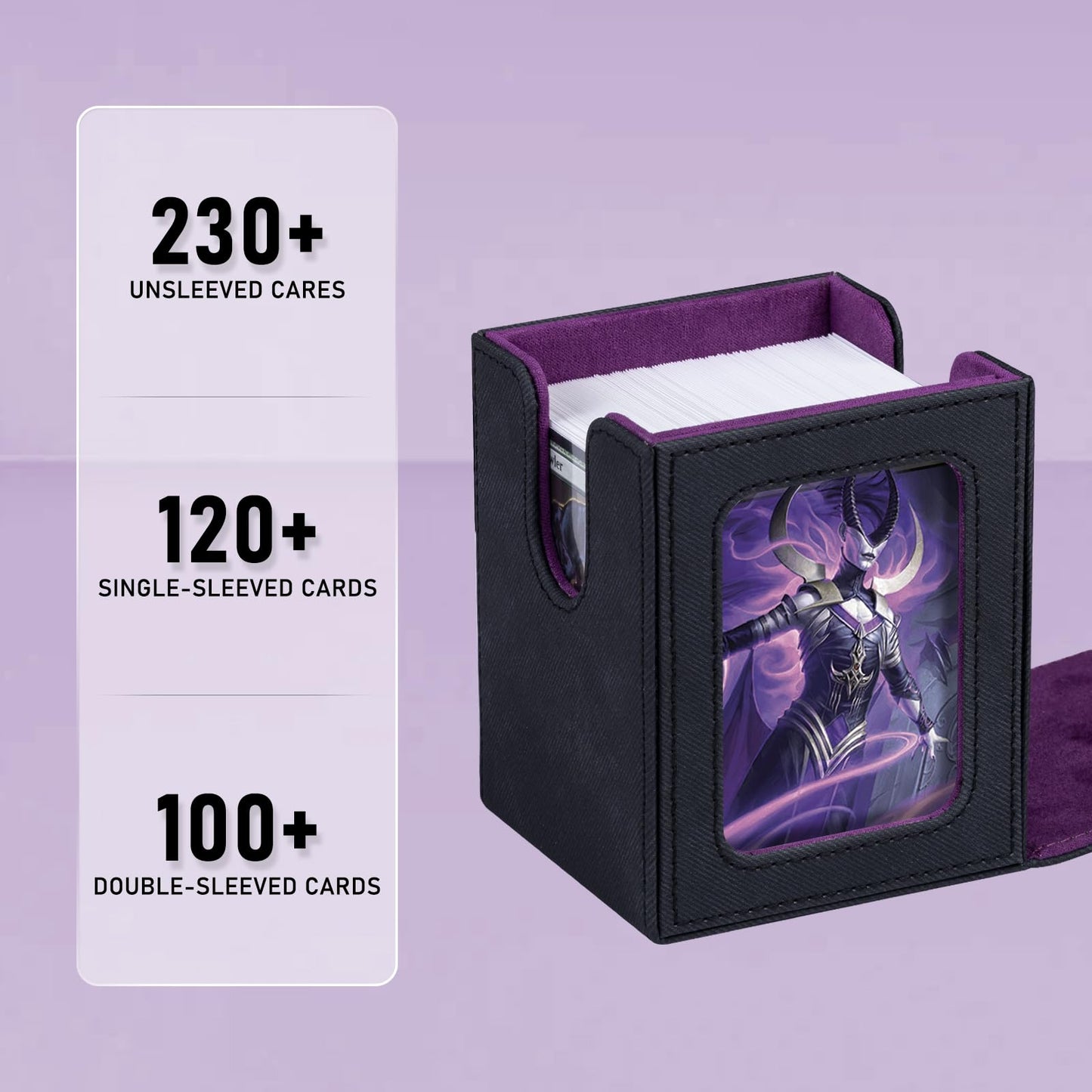 Infinity Guard MTG Deck Box with Commander Display for 120+ Single Sleeved Cards  Denim Magnetic Card Storage Box Fits for TCG CCG Magic Cards (Black&Purple)