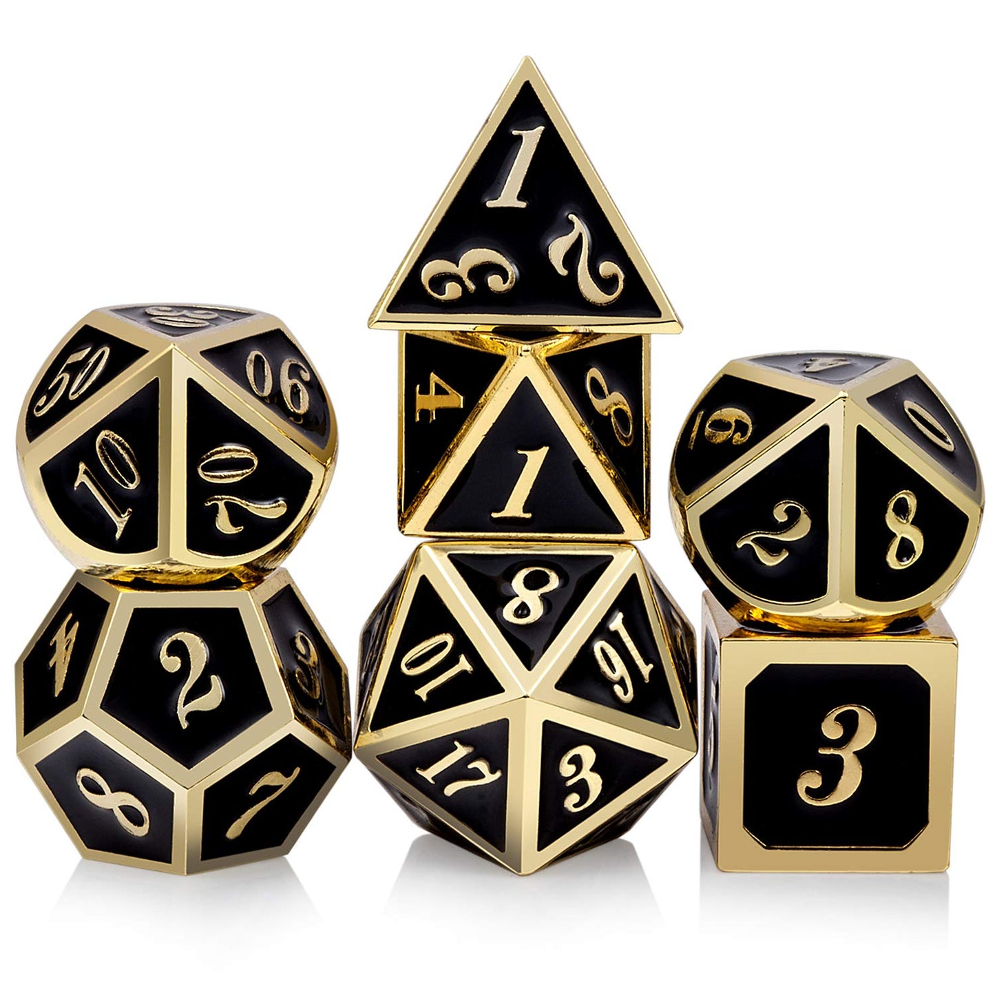 DNDND Metal Dice Set D&D, 7 die Metal Polyhedral Dice Set with Gift Metal Box and Gold Number for DND Dungeons and Dragons Role 
