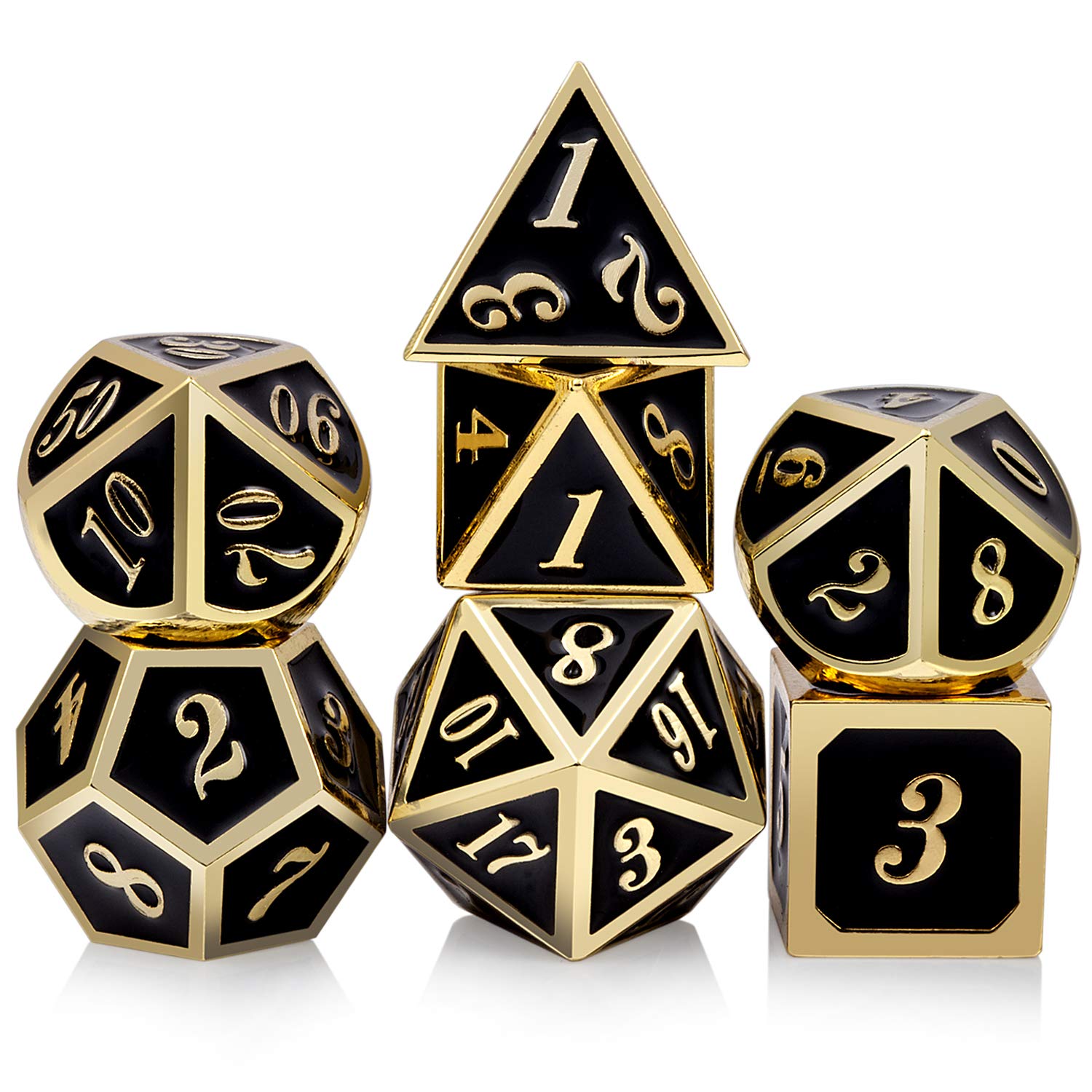 DNDND Metal Dice Set D&D, 7 die Metal Polyhedral Dice Set with Gift Metal Box and Gold Number for DND Dungeons and Dragons Role 