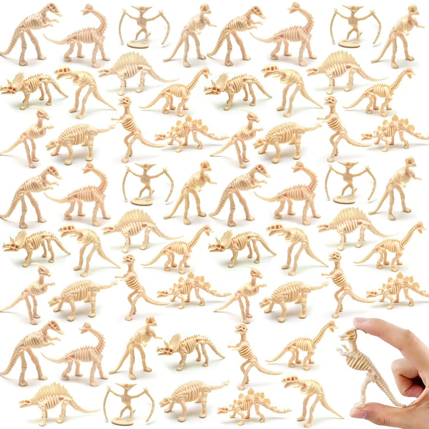 Qiuttnqn Dinosaur Fossil Skeletons 60 Pack, Plastic Dino Bones for Science Play, Multicolor, 12 Styles