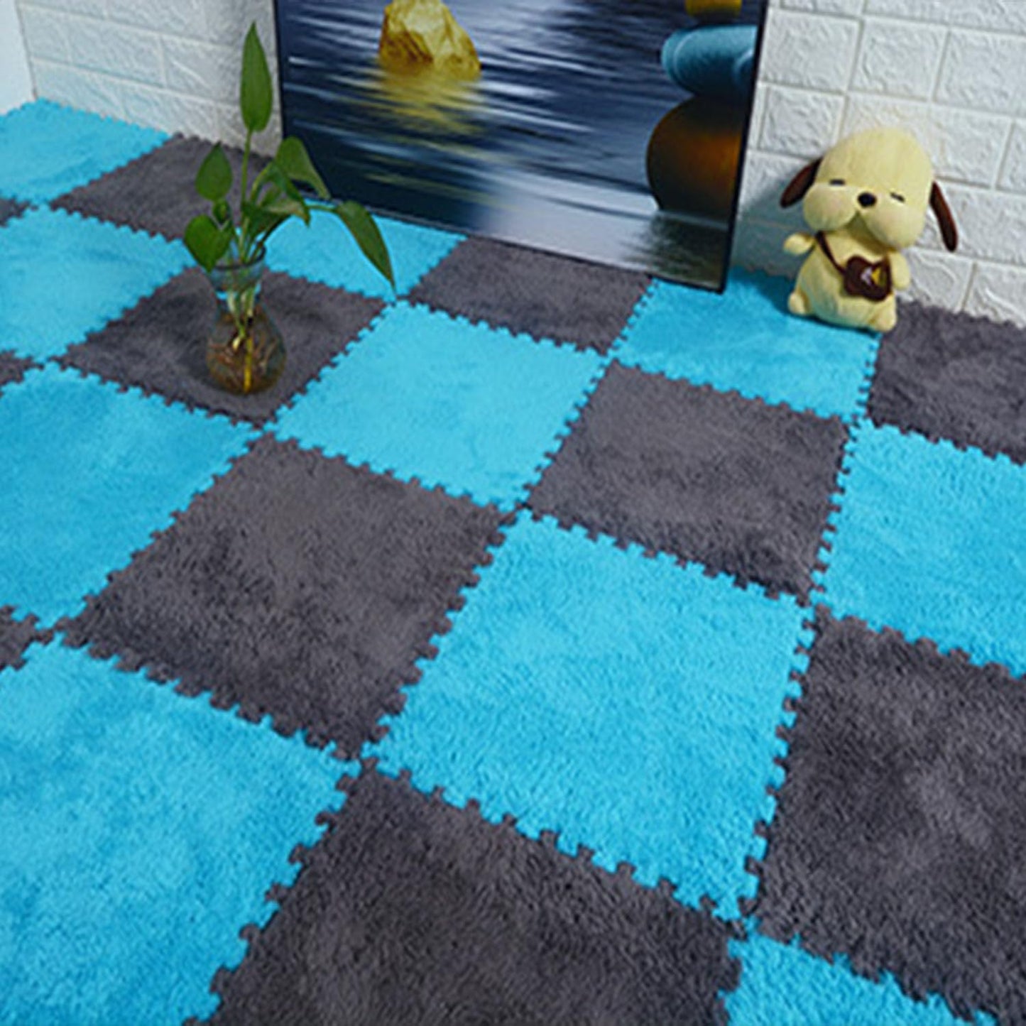 16 Pcs Eva Foam Square Interlocking Plush Carpet Tiles - 12''X12'', 16Sq,Ft Children Exercise Crawling Play Mat Protective Floor