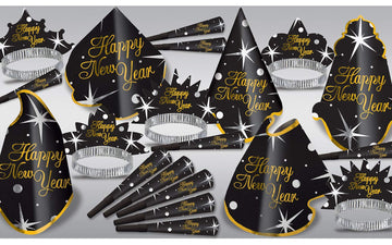 Beistle Happy New Year Shimmer Assortment For 10 People Hats, Tiaras, Noisemaker Horns-Party Favors And Supplies, One Size, Blac
