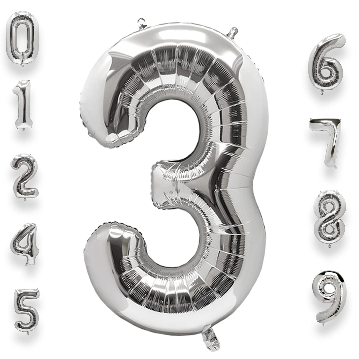 Aule 40 Inch Big Silver 3 Balloon Number Large Foil Helium Number Balloons 0-9 Jumbo Giant Happy 3Rd Birthday Party Decorations