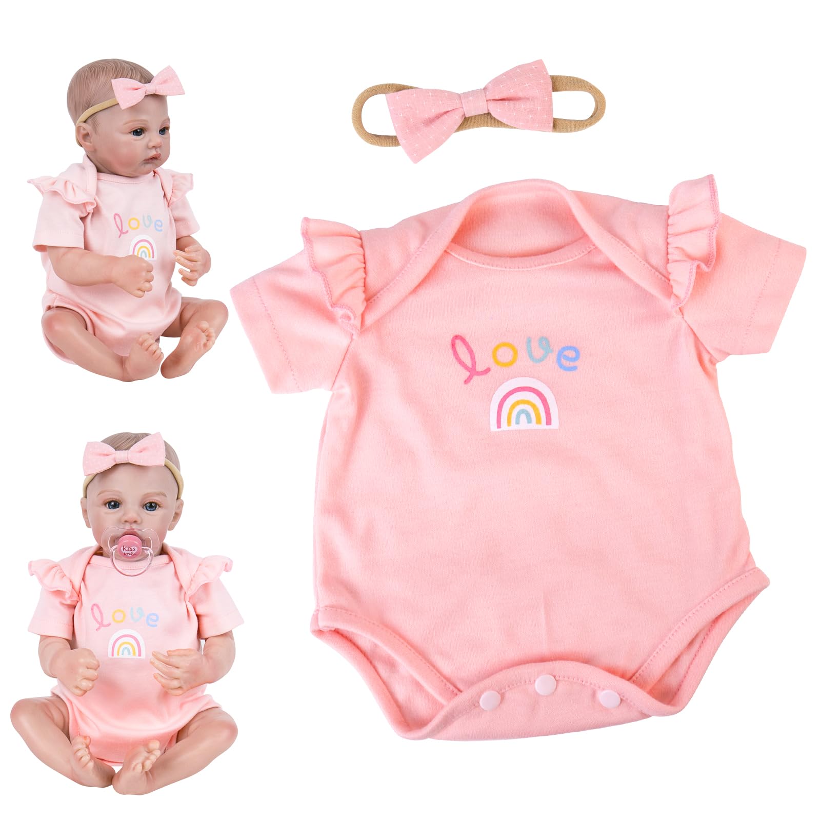 Aori Lifelike Baby Dolls Clothes 20 Inch Pink Clothes Set For 17-20 In Realistic Girl Doll