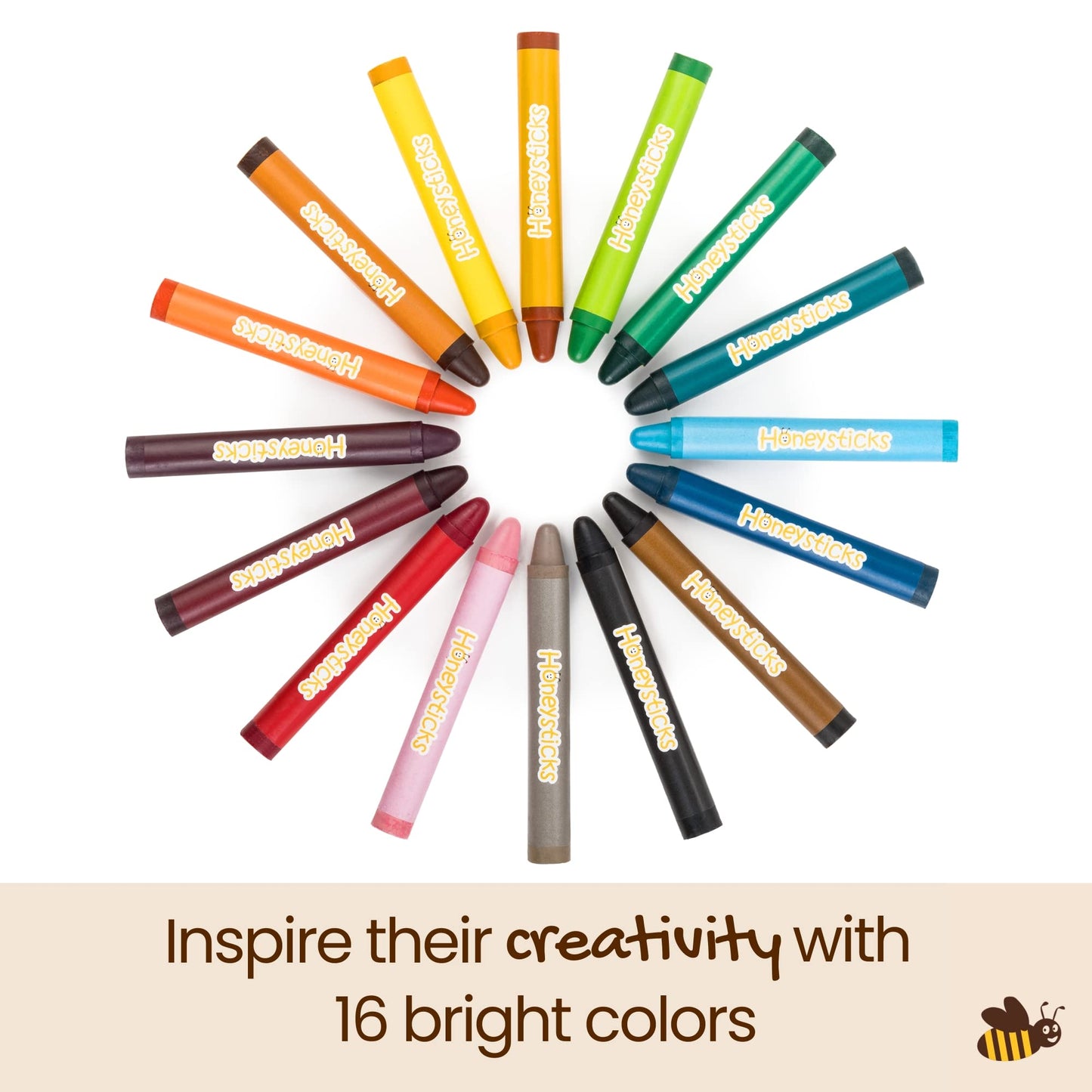 Honeysticks Jumbo Crayons (16 Pack) - 100% Pure Beeswax Crayons - Non Toxic Crayons For Kids - Large Crayons, Easy To Hold And Use, Unbreakable, Eco Friendly, Preschool Art Supplies, For Kids 2-4, 4-8