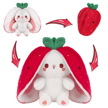 MIAODAM Strawberry Bunny Plush Toy-Soft Huggable Stuffed Animal for Babies, Kids & Collectors, Birthday Present & Nursery Decor 
