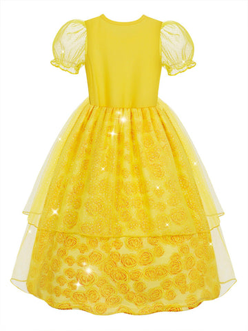 Marendyee Princess Dress For Girls Halloween Costume Outfit Sparkly Tulle Mesh Puff Sleeve Cosplay Fancy Dresses Christmas Gift