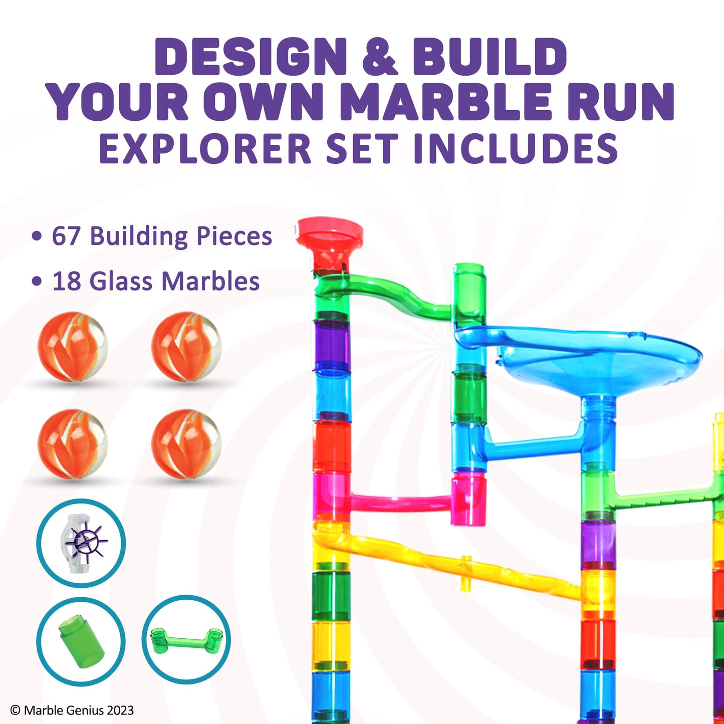 Marble Genius Marble Run Maze Track Toys - 85 Pcs, Board Games For Kids Aged 4-12, Toys For Adults, Teens And Toddlers, (67 Tran