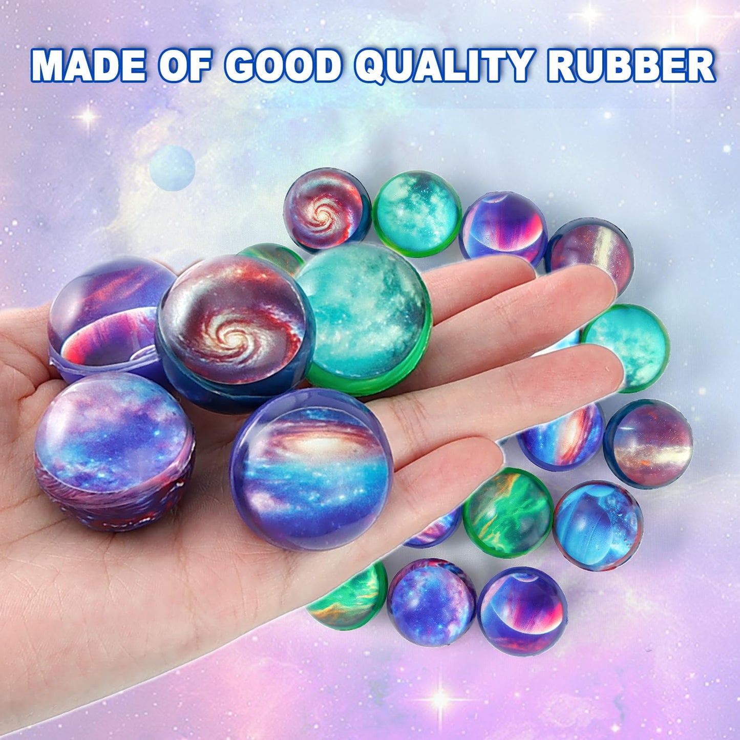Pllieay 24PCS Multicolor Galaxy Bouncy Balls - 32mm Space Theme for Kids Party Favors and Christmas Gift Bag Filling