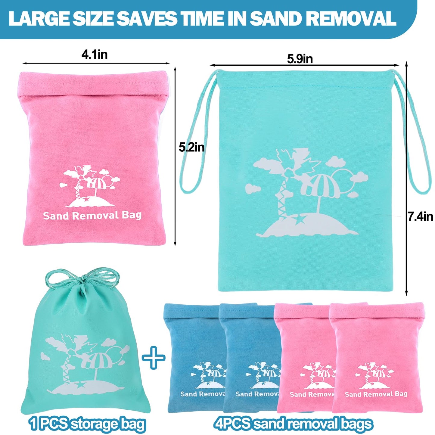 Mity Rain Sand Remover Wipe Mitt Bag - Velvet, Pink/Blue, Essential Beach Accessory for Kids & Women, Travel Necessities
