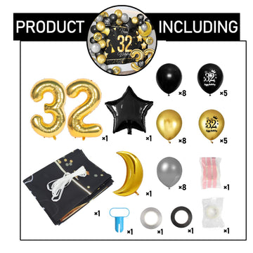 Happy 32Nd Birthday Balloons Gold Set Decor - Cheers To 32 Years Old Party Theme Garland Star Moon Banner Backdrop Decorations F