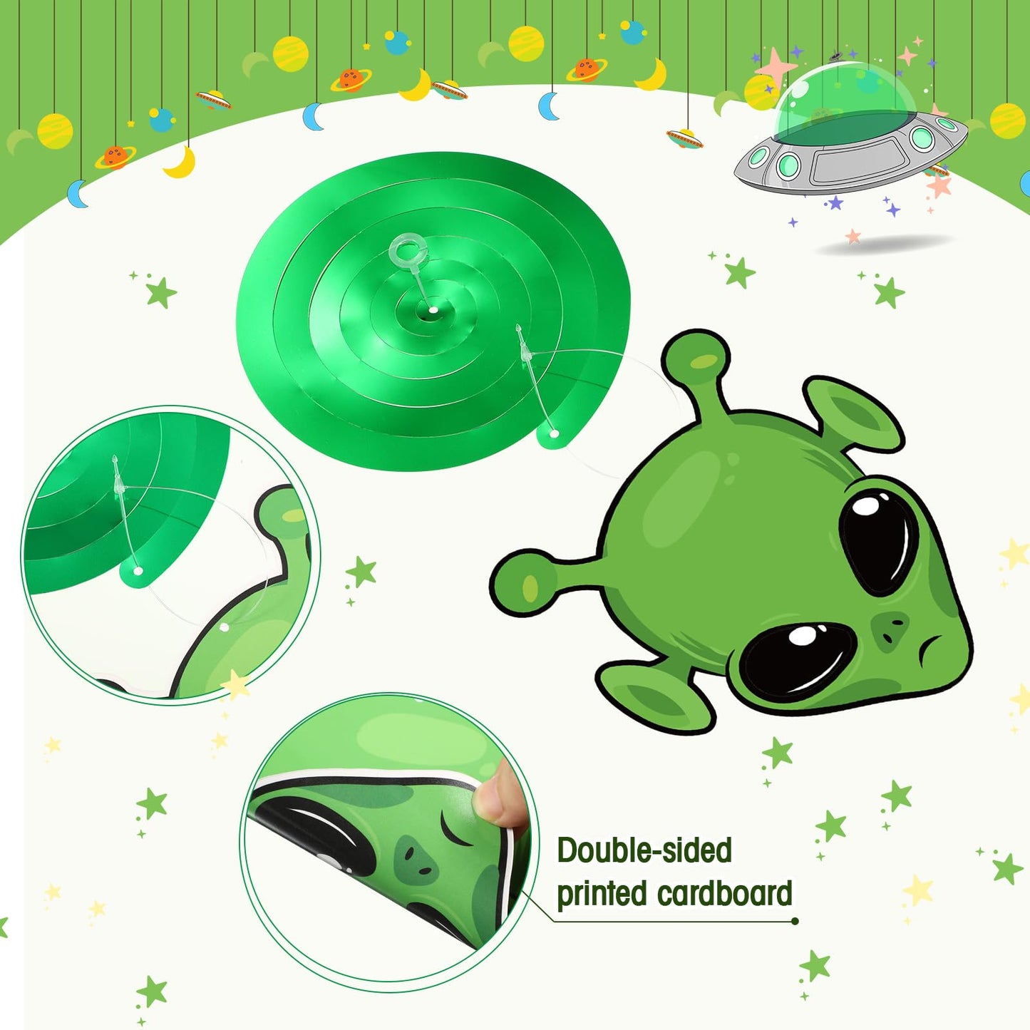Capoda 54 Pcs Alien Decorations Hanging Swirls No DIY UFO Theme Party Ceiling Decorations Green Alien Outer Space Saucer Man Han