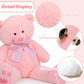 Morismos 5Ft Giant Pink Teddy Bear Stuffed Animal, Large Teddy Bear Plush Toy With Footprints And Bow, Gift For Girlfriend, Wife, Girls At Birthday Valentines, Christmas, Baby Shower Decor