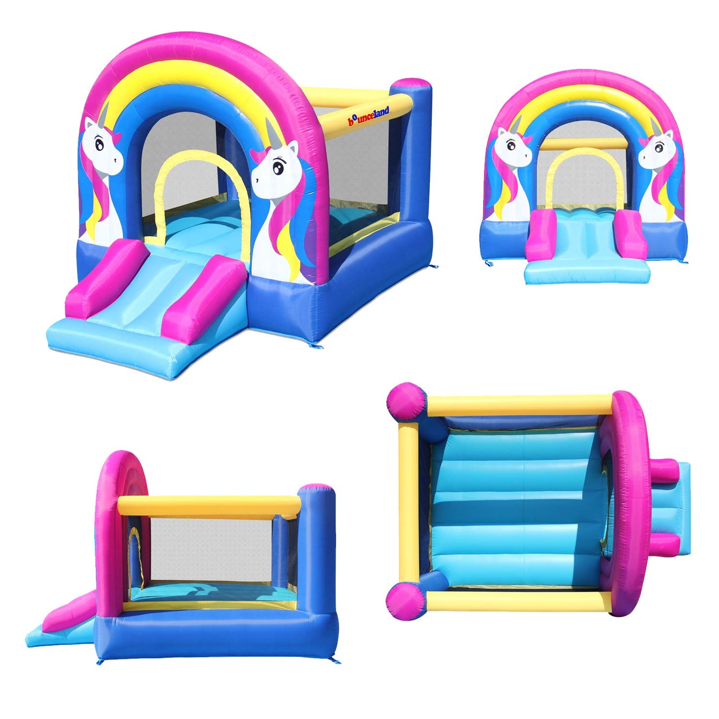Bounceland Rainbow Unicorn Bounce House with Slide, 9.8 ft L x 6.8 ft W x 6.5 ft H inflated Size, UL Certified Blower Included,