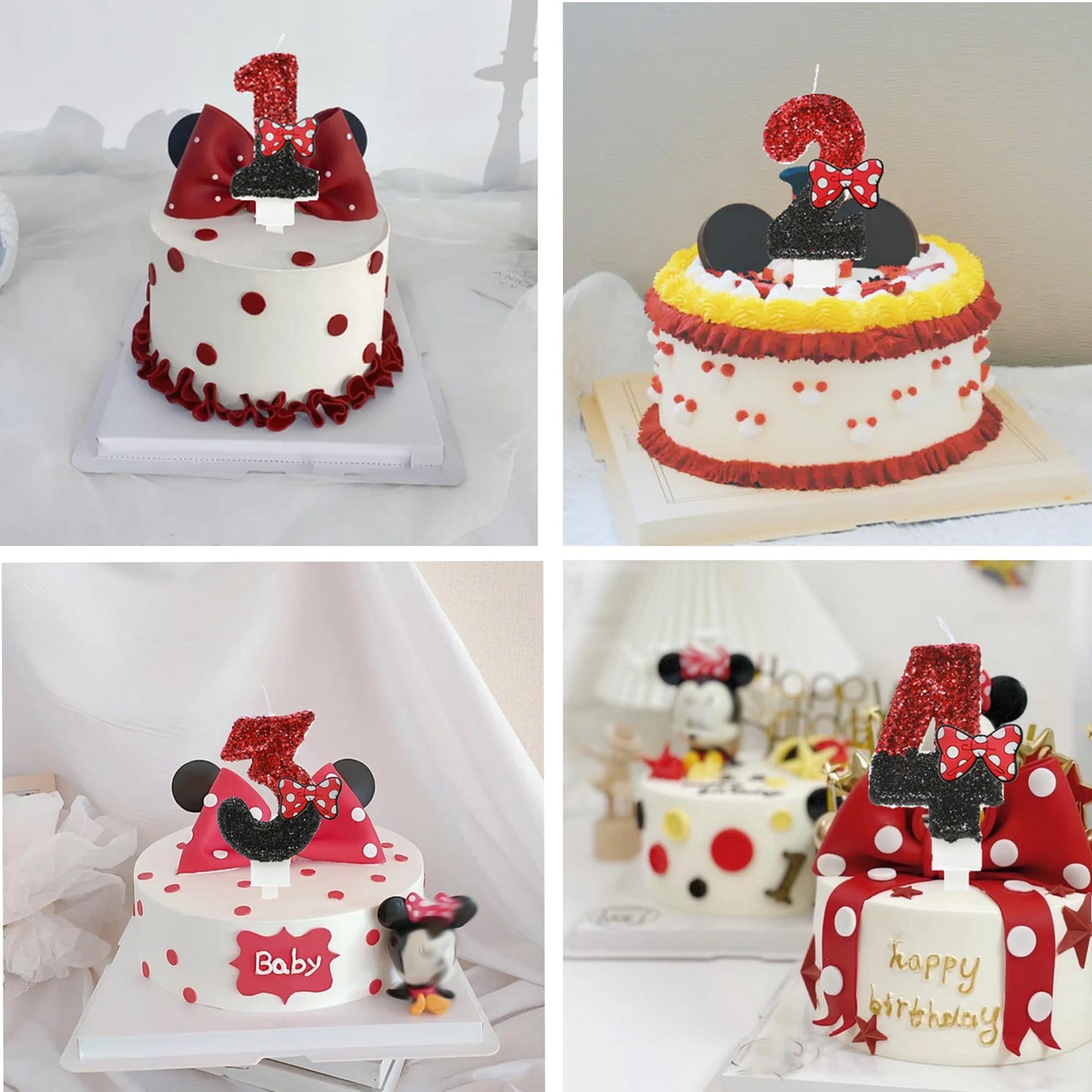 Variouslife Number 2 Birthday Candle - Red Black Sequin with Bow, Glitter Cake Decoration, Synthetic Wax, Ideal for 2nd Birthday Celebrations