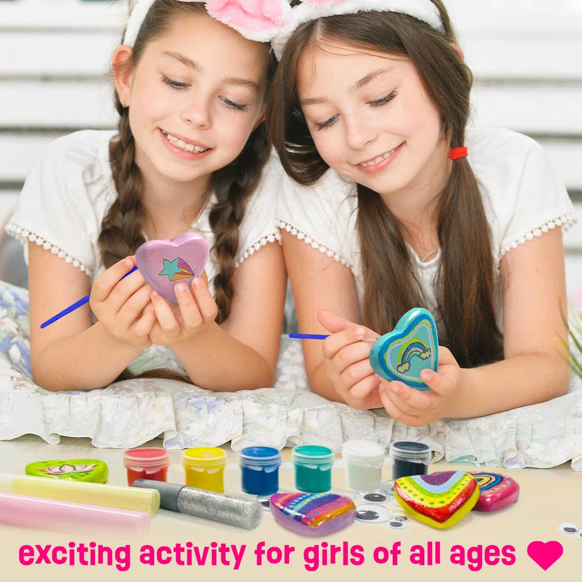 Hearts Rock Painting Kit for Kids - Glow in The Dark - Arts and Crafts for Girls Ages 4-12 - Valentines Gifts for Girls Art Toys