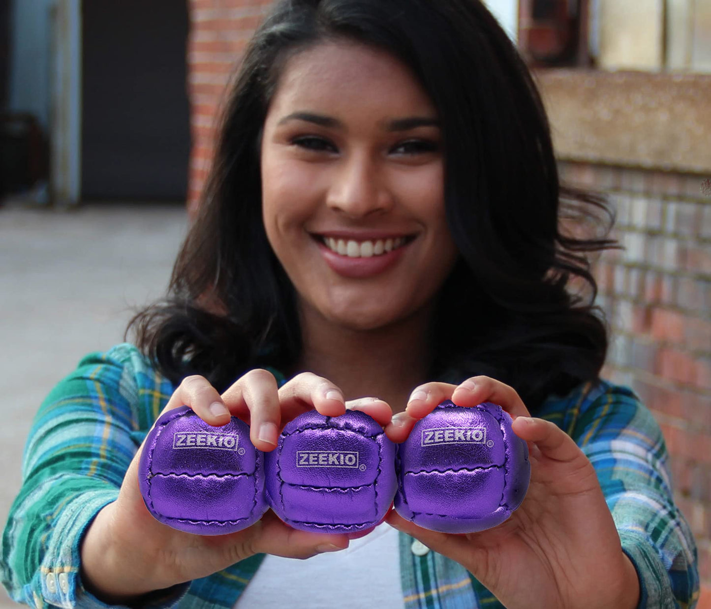 Zeekio Galaxy Juggling Balls - Metallic Series - enhanced 12 Panel Genuine Leather Balls - 130g - 67mm - Pack of 3 - Metallic Purple