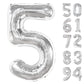 Silver 5 Balloon, Number Balloons 40 Inch, 5Th Birthday Balloon Decorations, Silver And Black Party Supplies, 5 Number Balloons,