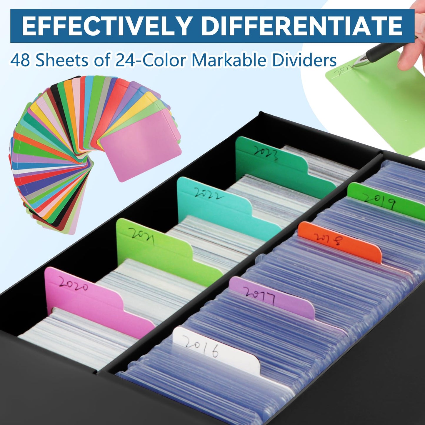 HIMOMO 6 Pack Trading Card Storage Box, 1600 Count Cardboard Storage Box with 48 Cards Dividers, Bulk Card Storage Boxes Sports