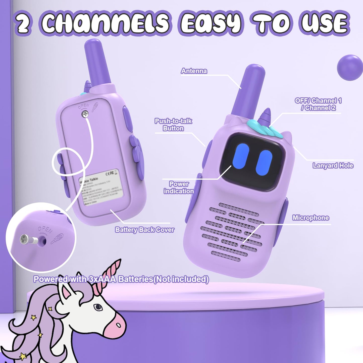 Holiky Purple Walkie Talkies With Silicone Cover, Toys For 3-4 Year Old Girls Boys, Kids Walkie Talkies 1000Ft Range 2 Way Radio