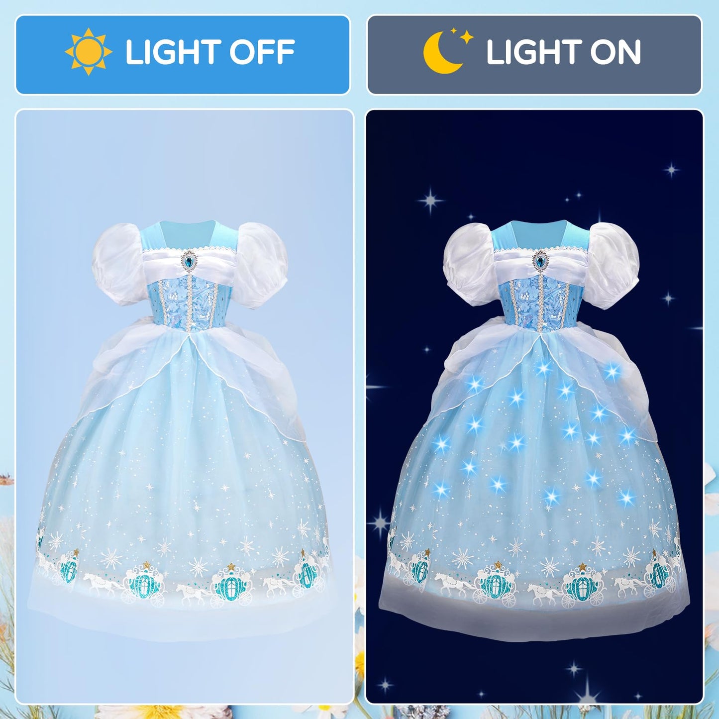 Cinderella Princess Dresses For Girls Halloween Carnival Costume For Little Girls Toddler Outfit Age 3-8 (3-4 Years)