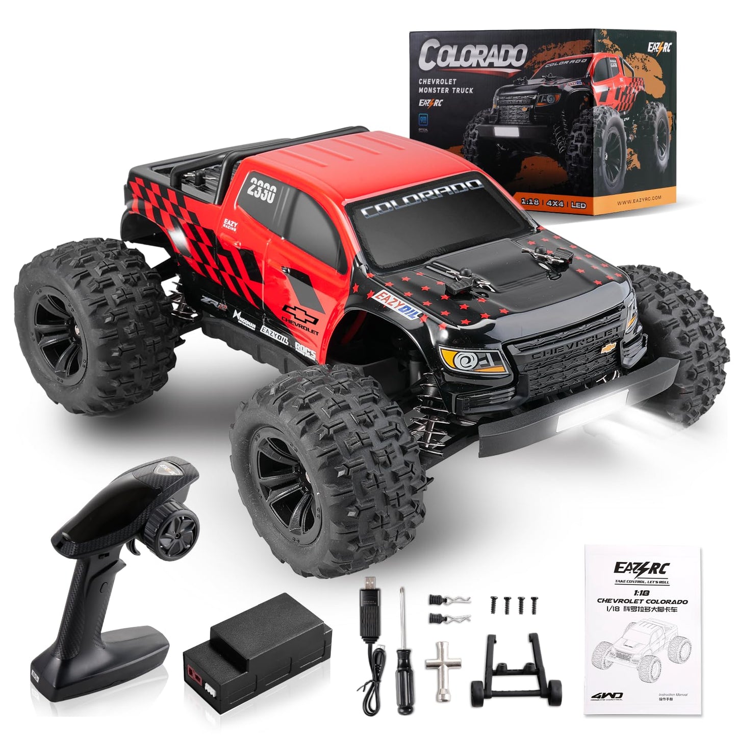 FAIR RC EAZYRC Brushless Fast RC Car, 1/18 Scale Offroad Truck, 45+km/h, Blue, Model EZ11841RTRBU