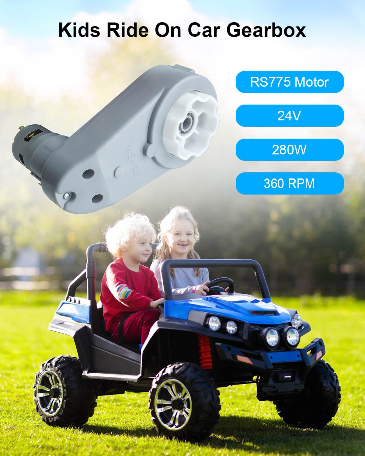 WUMZIJ 2PCS 24V RS775 Kids Ride On Car Gearbox, High-Speed Electric Car Upgrade for Children, Plastic, 18V-24V