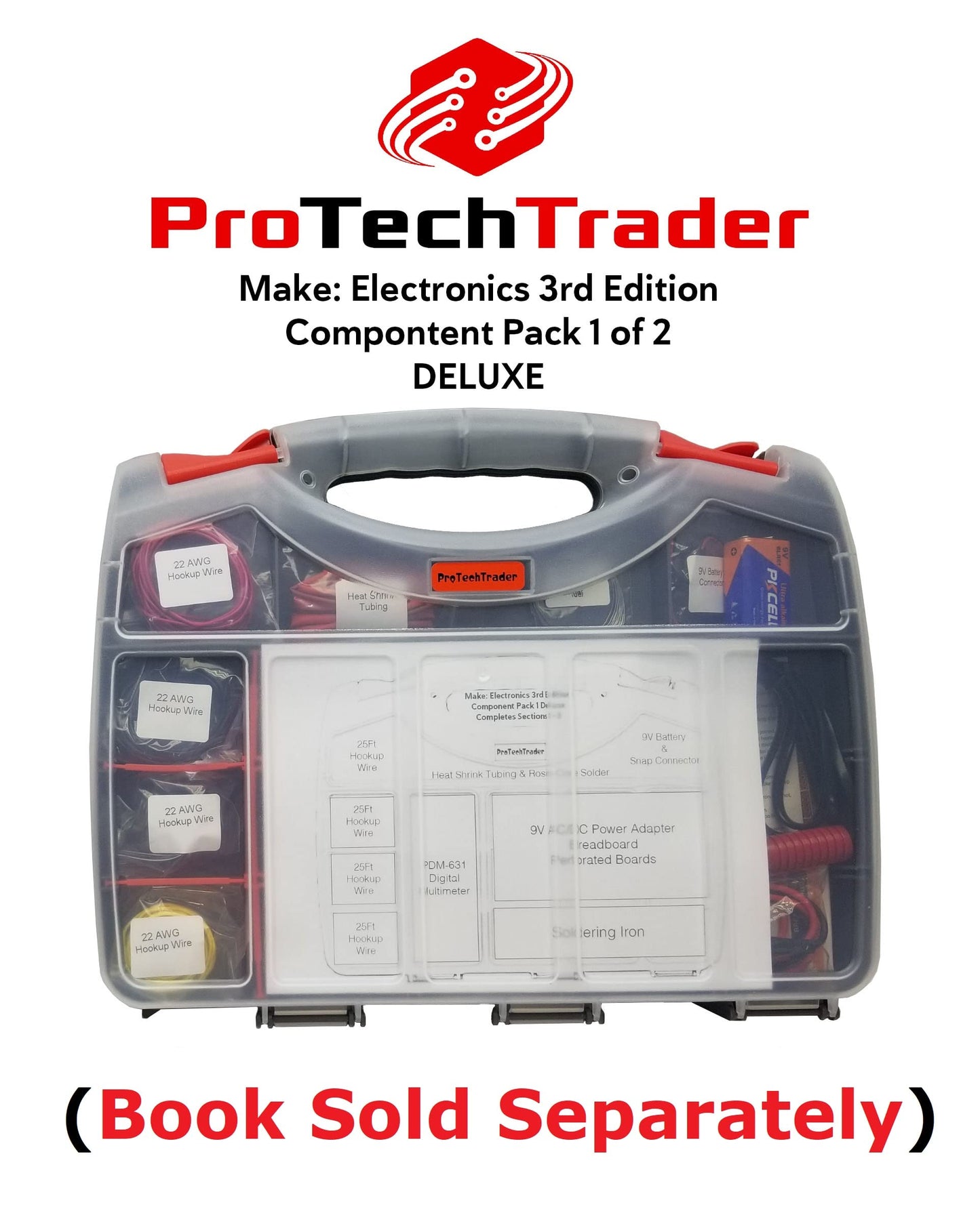 ProTechTrader Make: Electronics 3rd Ed Deluxe Kit - Beginner to Advanced, 12x13x3 inches, Plastic Component Pack
