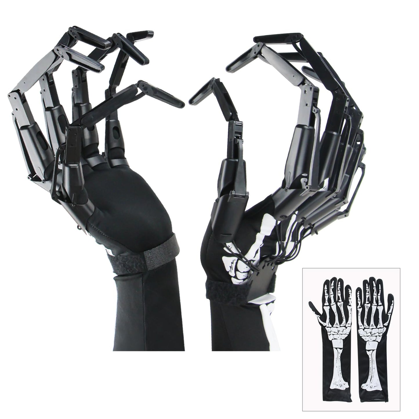 Halloween Articulated Fingers With Skeleton Gloves, Articulated Finger Extensions, Finger Claw With Protective Gloves, Scary And