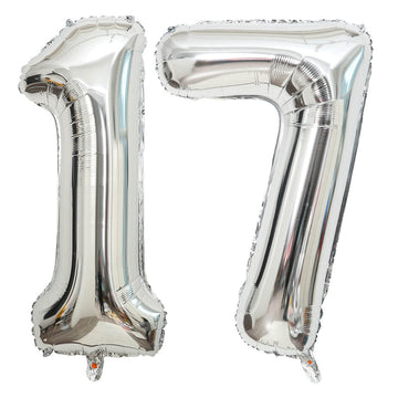 40 Inch Silver 17 Number Balloons Giant 17 Balloons Silver Birthday 17 Balloons 17Th Birthday Anniversary Party Decorations Supp